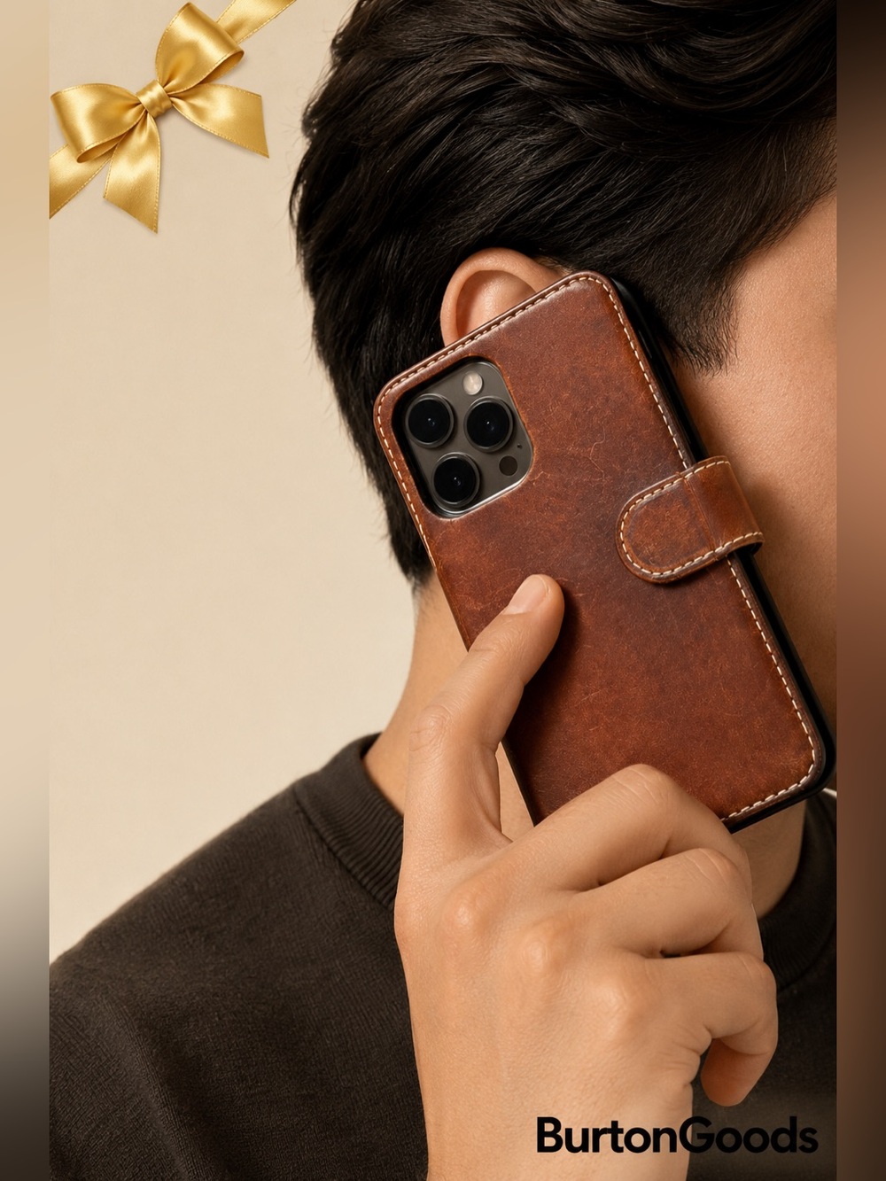 Burton Goods Leather Wallet Phone Case Card Holder Brown
